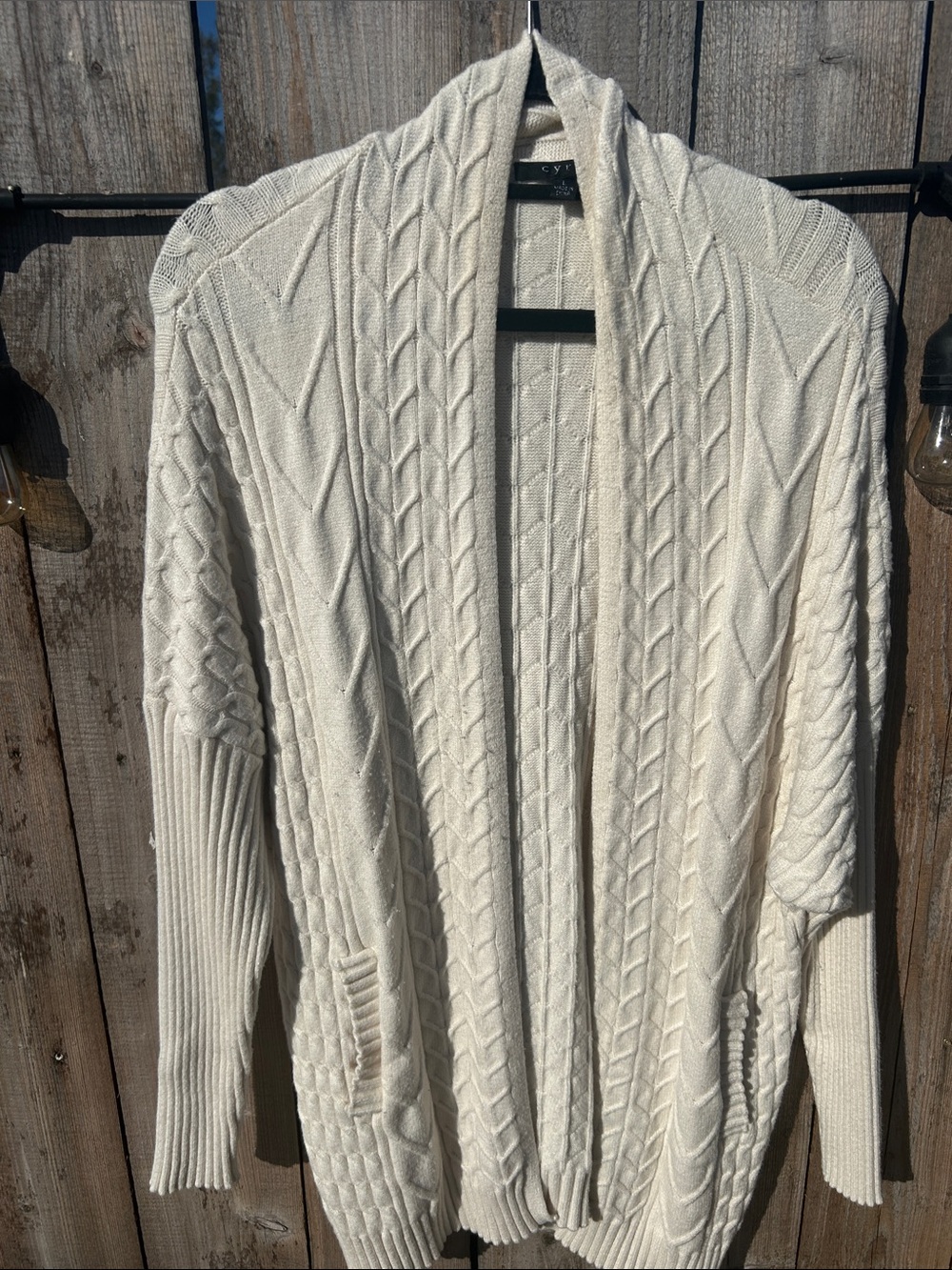 Cyrus Cream Cable Knit Open-Front Cardigan